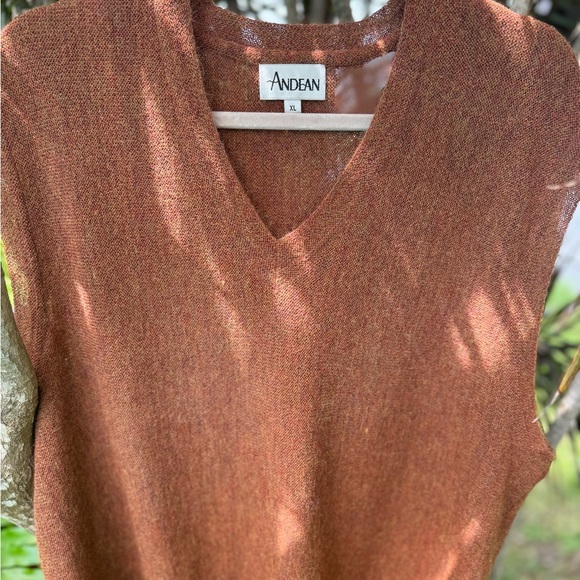 Andean Alpaca Wool Sweater Vest Sleeveless V Neck Rust Color Large - Picture 9 of 9